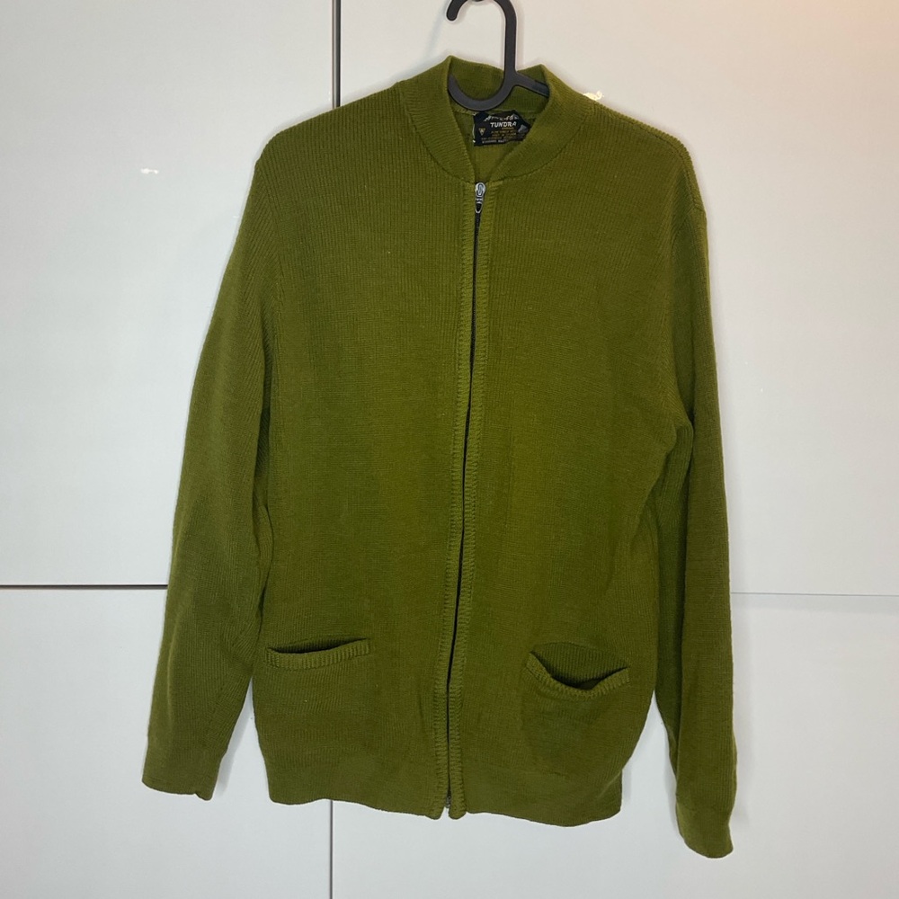 Tundra Vintge Men's Zip-Up Cardigan wool Sweater Olive Green